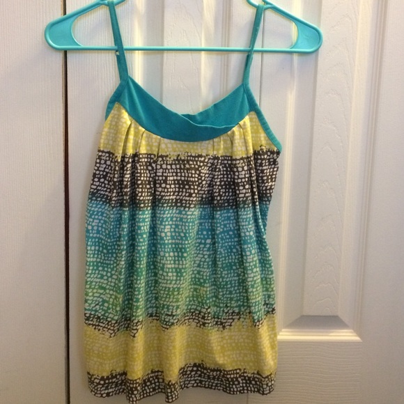 Designed tank top, turquoise, yellow, and grey