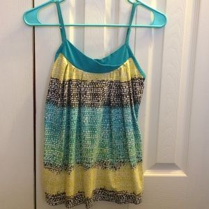 Designed tank top, turquoise, yellow, and grey