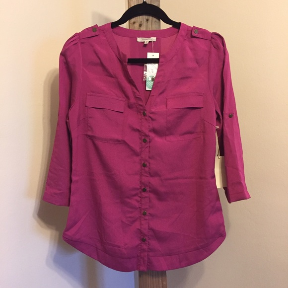 Silky Fuchsia Blouse with Pockets