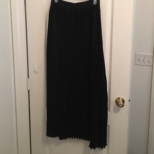 Pleated black chiffon maxi skirt