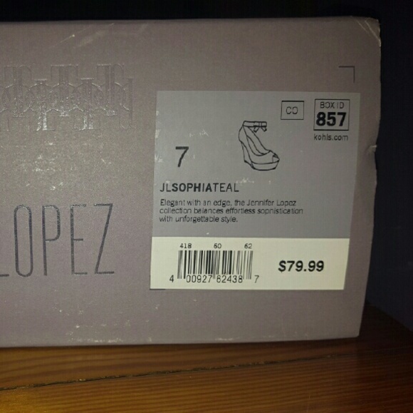 BRAND NEW IN BOX Jennifer Lopez Teal Wedge Heels - Picture 2 of 2
