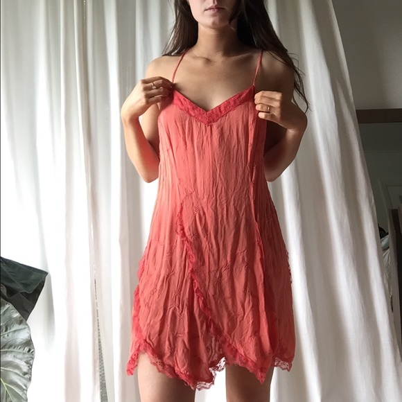 Free People Orange Lacy Slip Dress