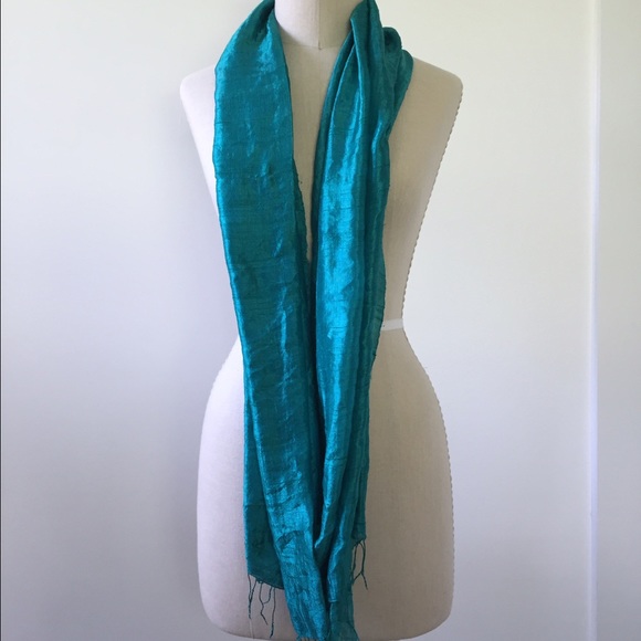 Teal silk pashmina