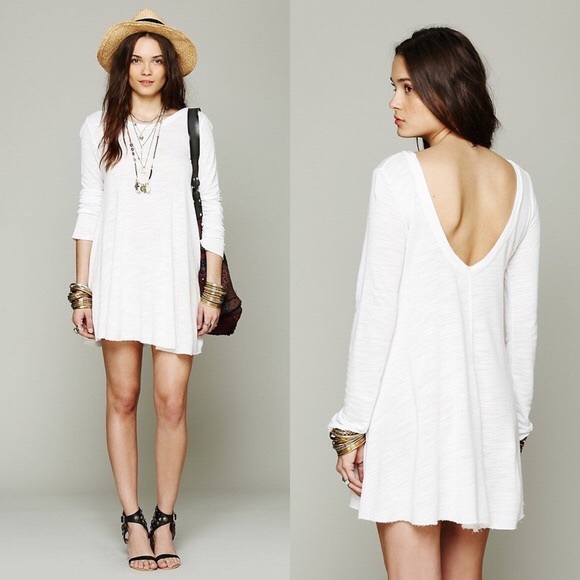 Free People Long Sleeve Open Back Swing Dress Grey