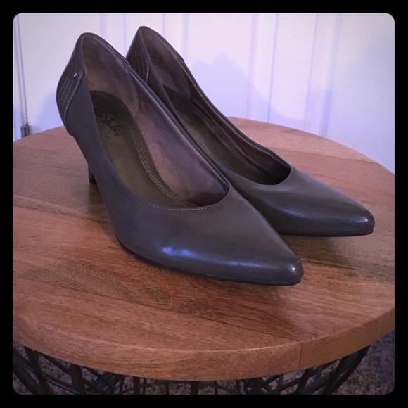 Gray Kitten Heel Pumps