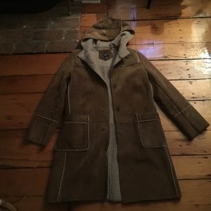 Suede hooded coat