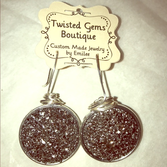 Silver Druzy Drop Earrings