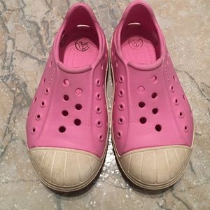Girls size 8 crocs pink and white