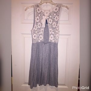 Gray lace open back dress