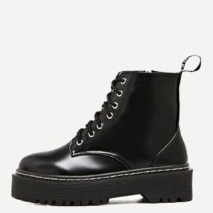 Black PU lace up side zipper boots