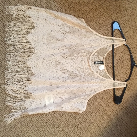 Lace tank top with fringe