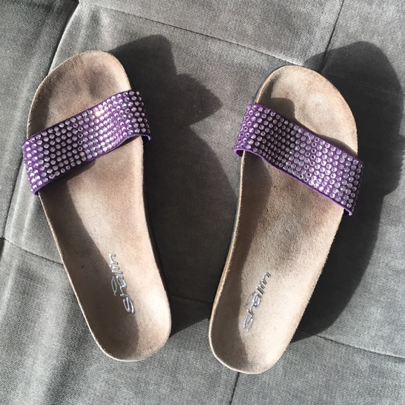 purple shinny jeweled sandals size 7
