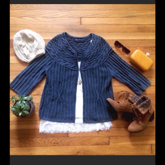 Anthro navy cable knit sweater