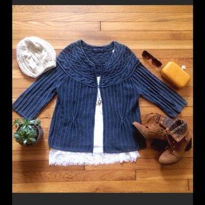 Anthro navy cable knit sweater