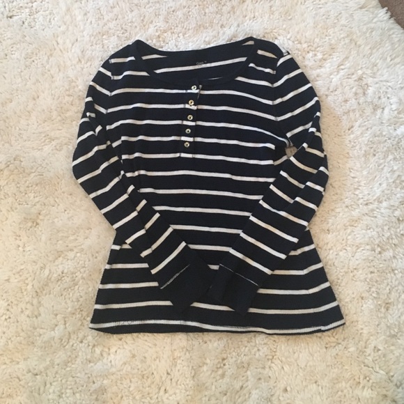 Navy and white striped long sleeve Henley