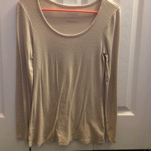 Old Navy, long sleeve, tan w/ white polka dot tee
