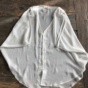 Cold shoulder sheer white blouse