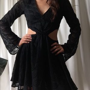 For Love and Lemons Black Bell Sleeve Mini Dress