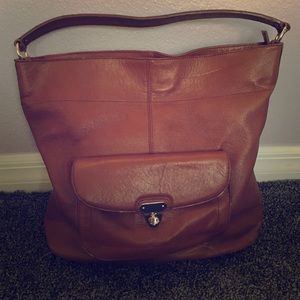 Brown leather handbag