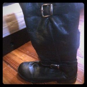 Black vegan leather knee-high boots
