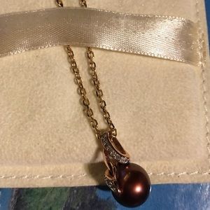10k rose gold Tahitian cultured pearl w diamonds