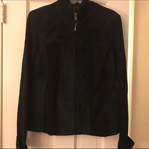 Black suede and knit sweater.