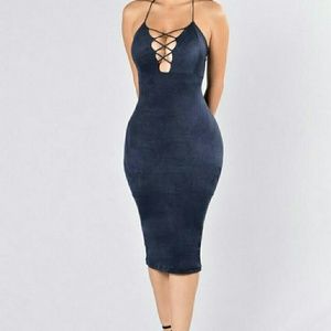 FashionNova Suede Bodycon Deep V-Neck Dress