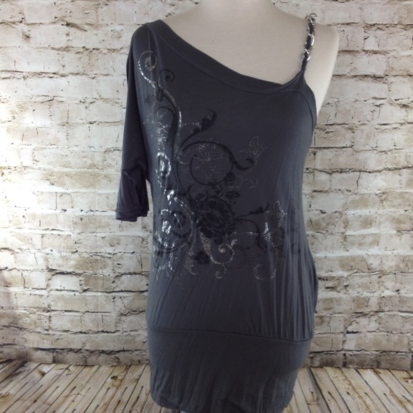 Chain over 1 shoulder mini dress