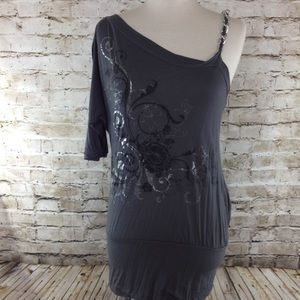 Chain over 1 shoulder mini dress