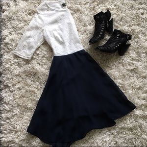 Lace chiffon white navy mini dress