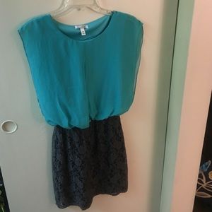 Turquoise & grey dress