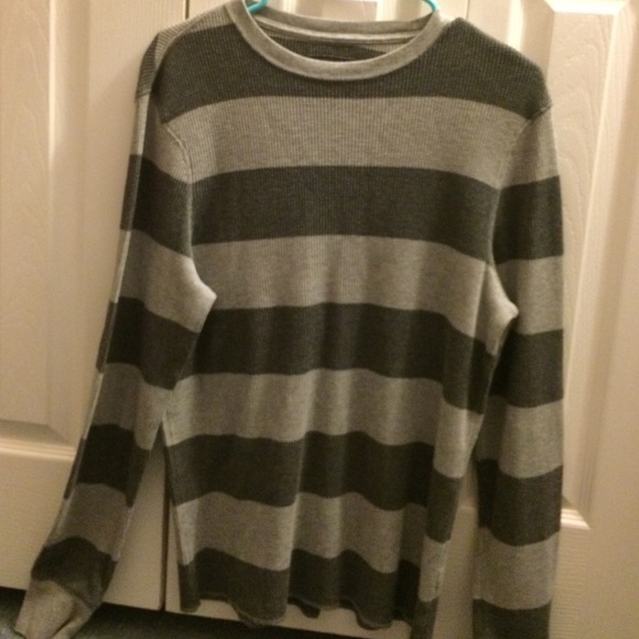 Grey, long sleeve, striped waffle shirt