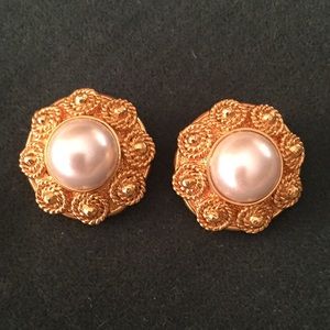 St. John Clip Pearl and Gold Earrings