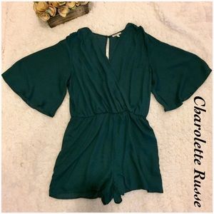 Green 3/4 length Sleeve Chiffon Romper