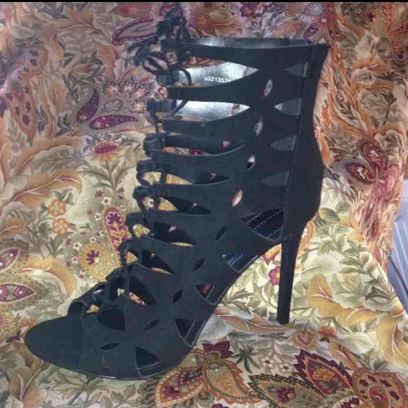 Black suede high heels