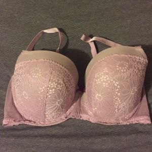 lavender lace and gray bra