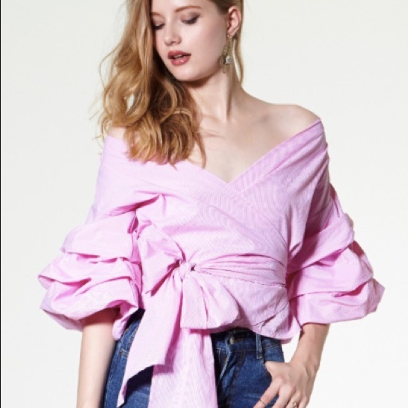 pink Vivian Ruched Sleeve Top from Storets