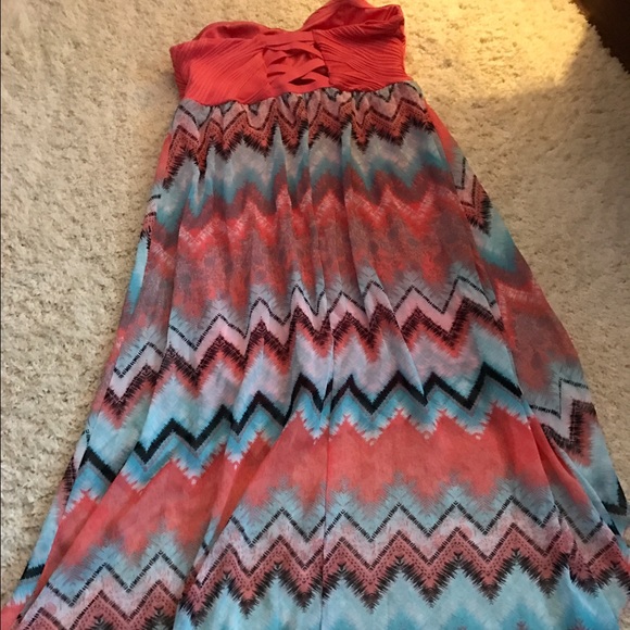 High low strapless dress