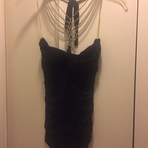 Black halter top with embellished neck strap