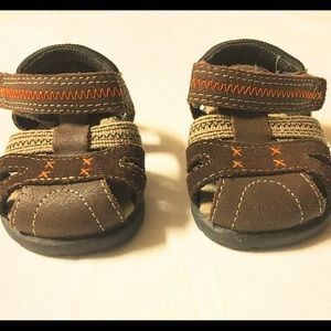 Newborn stride rite sandals. Brown and orange.