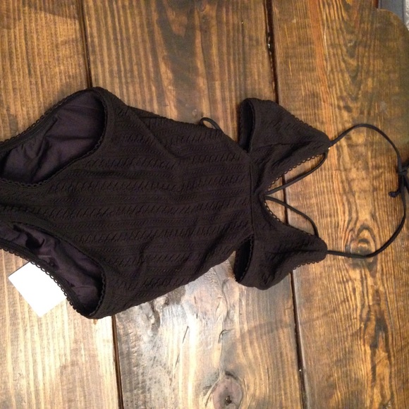 NWT New Some Days Lovin one piece low back textured swimsuit XS black swim - Picture 5 of 8