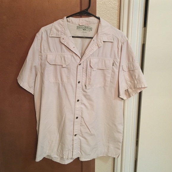 Tan field and Stream button up