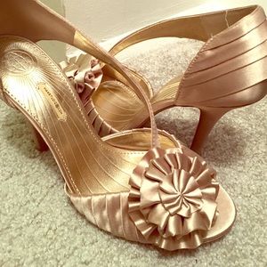 Champagne satin peeptoe stilettos- New