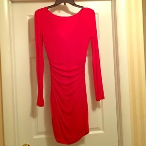 Red Guess Long sleeved, V-neck dress