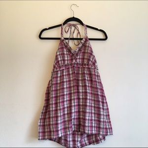 Mudd Brand Halter Tank Top Plaid Pink and Black
