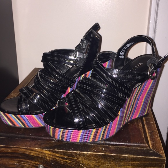 Rainbow wedged heels
