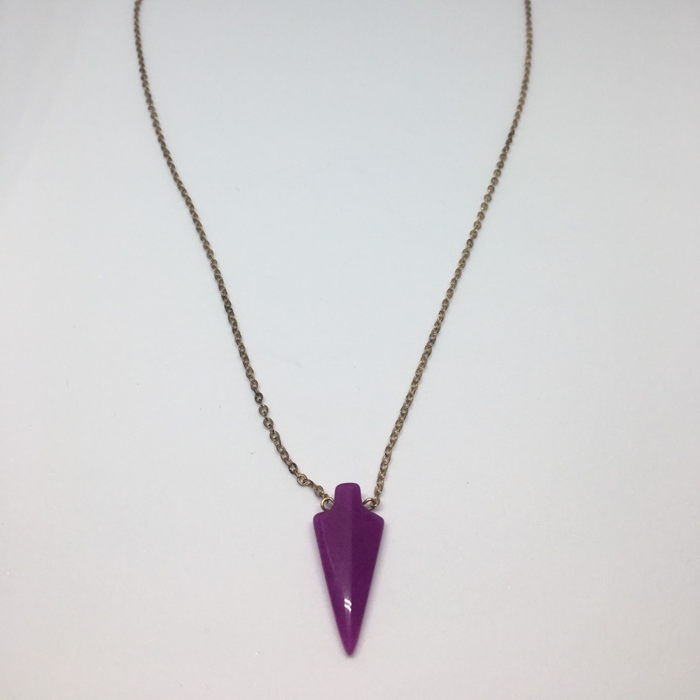 Pink stone arrowhead necklace on gold chain