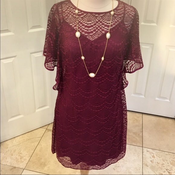 Darling Cranberry lace dress over slip.