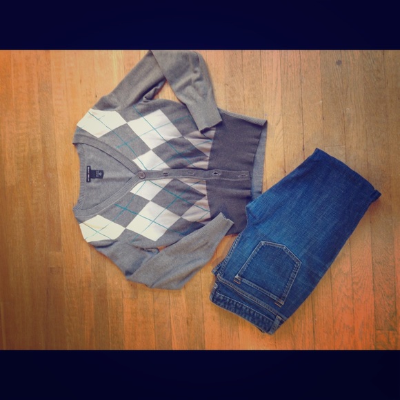 New York & Company Argyle Cardigan