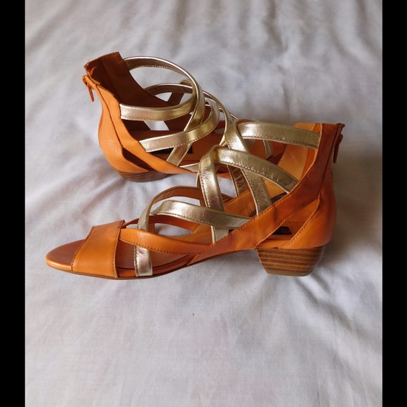 Leather Coral-Gold Gladiator Sandals W/Back Zipper - Picture 2 of 4